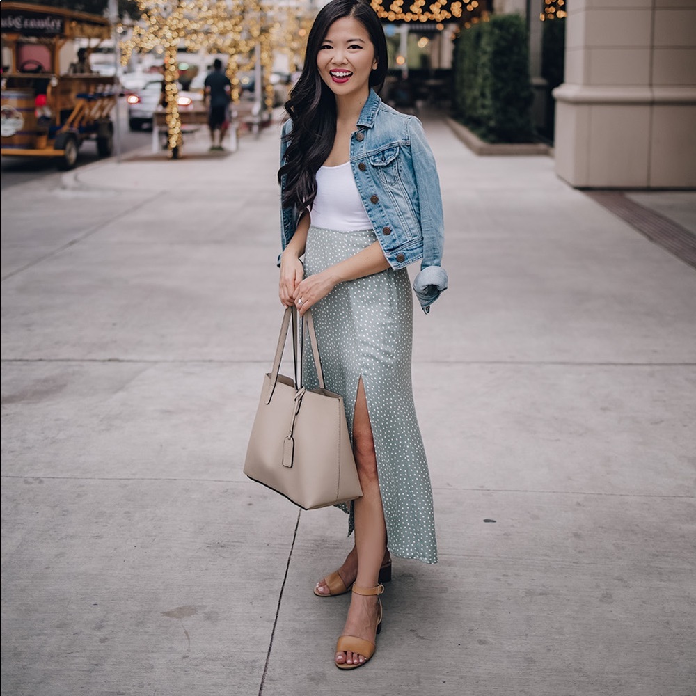 Mint polka dot midi skirt